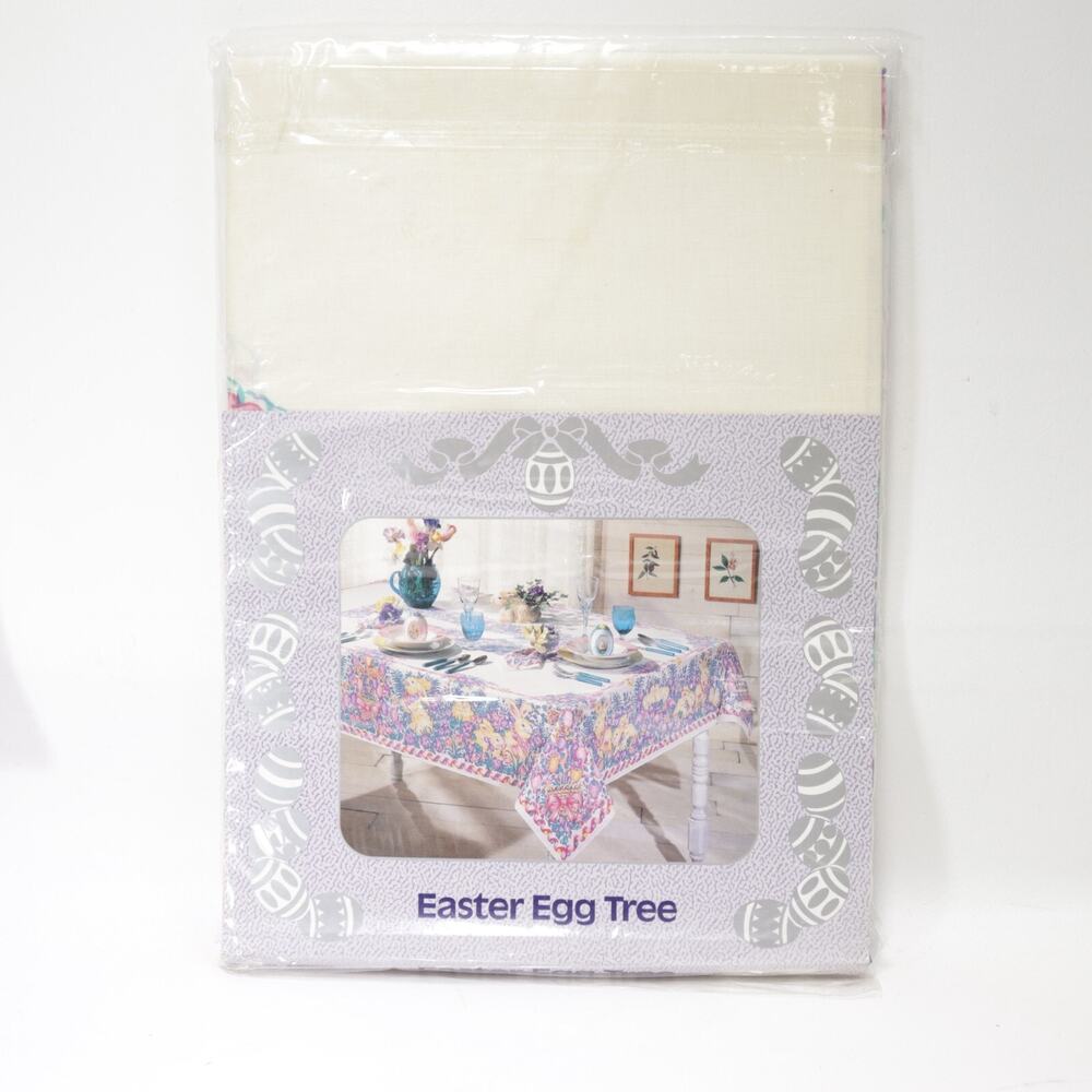 Vtg Bardwill Linens Easter Egg Tree Tablecloth Round Cotton Rabbit Chicks 70 in